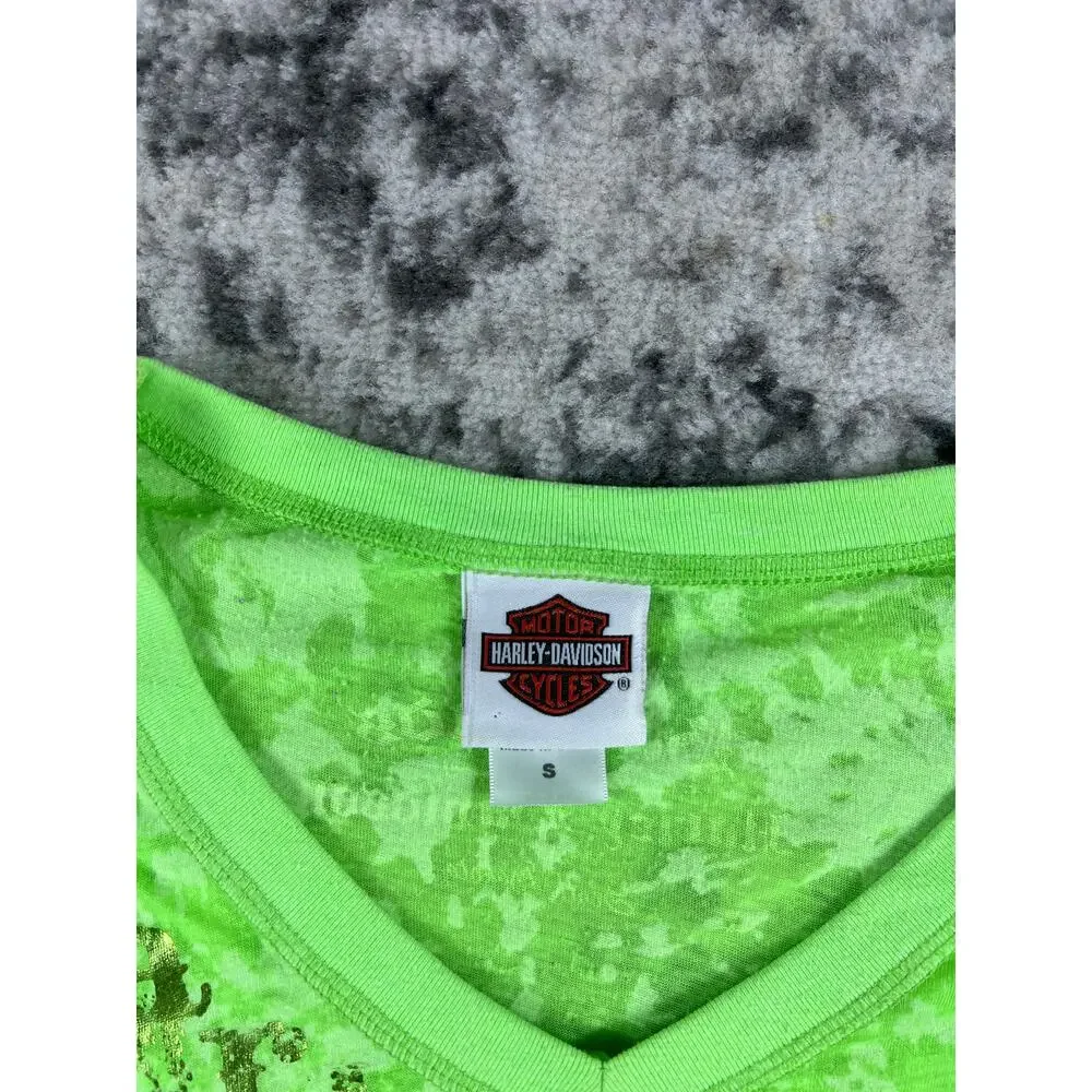 Green Harley Davidson Lace Top Womans Small Spellout Biker Y2k Motorcycle